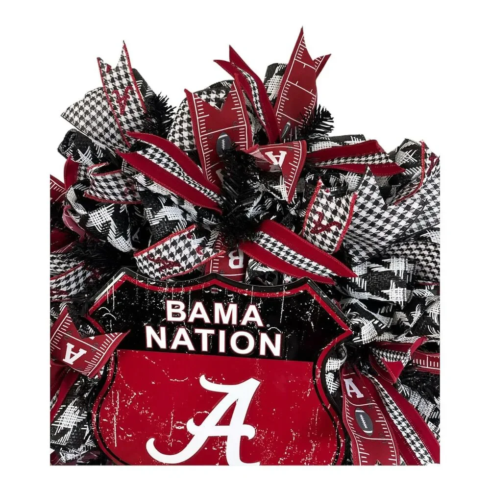 Bama Nation Alabama Front Door Wreath | Roll Tide Decor | Crimson Houndstooth